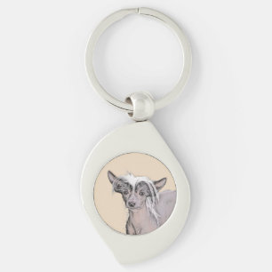Chinese Crested Hairless Painting Original Dog Art Key Ring