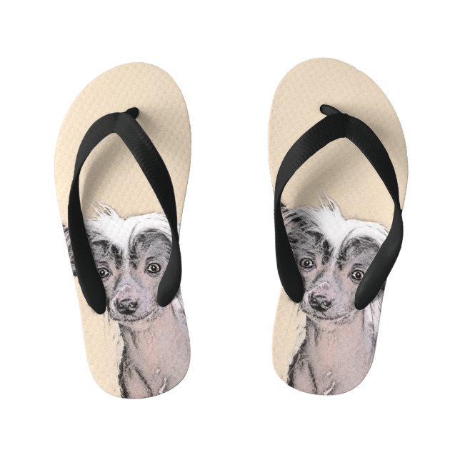 Chinese Crested Hairless Painting Original Dog Art Kid's Jandals (Footbed)