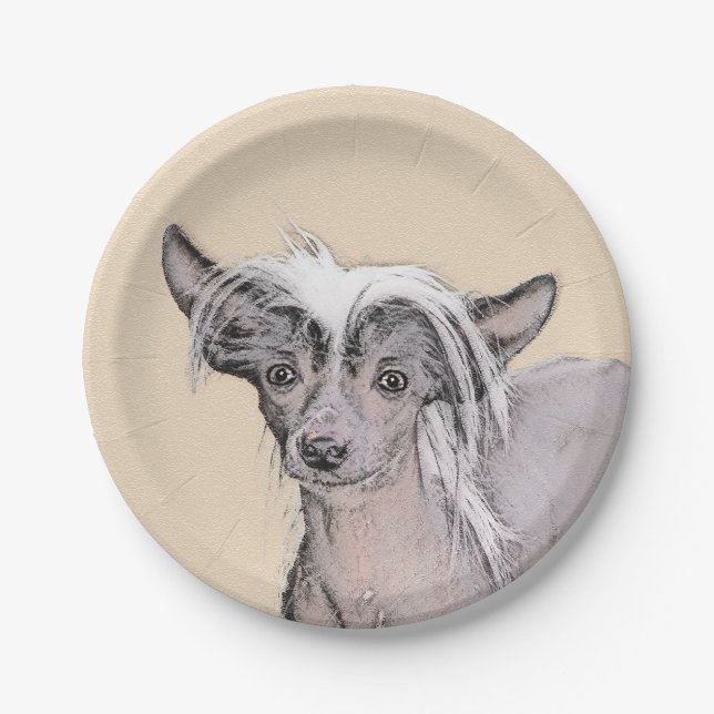 Chinese Crested Hairless Painting Original Dog Art Paper Plate (Front)