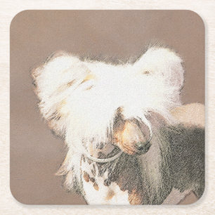 Chinese Crested Hairless Painting Original Dog Art Square Paper Coaster