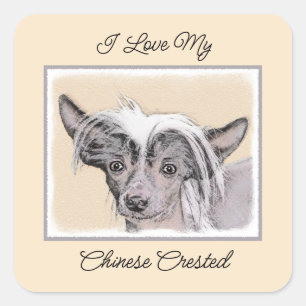 Chinese Crested Hairless Painting Original Dog Art Square Sticker