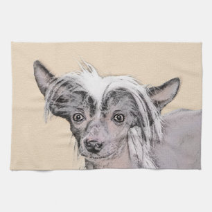 Chinese Crested Hairless Painting Original Dog Art Tea Towel