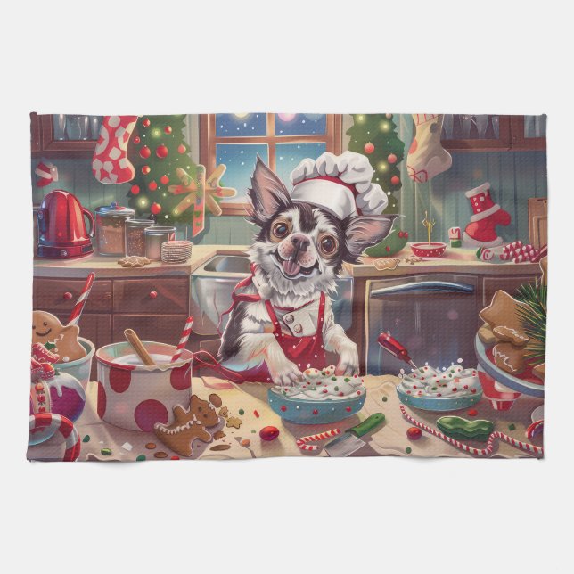 Chinese Crested Holiday Baking: Festive Christmas Tea Towel (Horizontal)