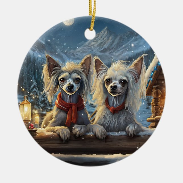 Chinese Crested Holiday Design By Rich AMeN Gill Ceramic Tree Decoration (Front)