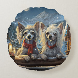 Chinese Crested Holiday Design By Rich AMeN Gill Round Cushion