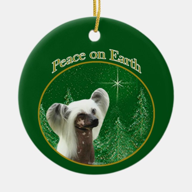 Chinese Crested Peace Ceramic Tree Decoration (Front)