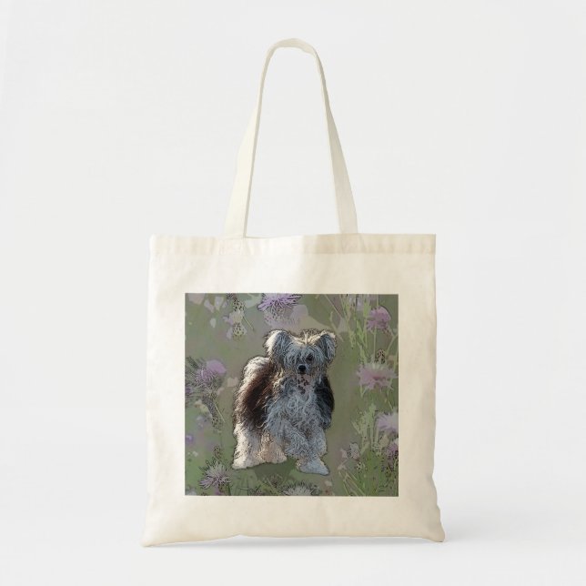 Chinese crested powderpuff dog on tote bag (Front)