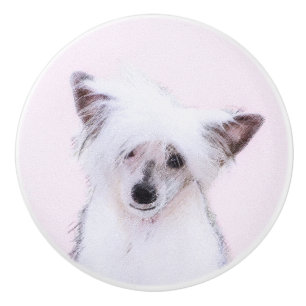 Chinese Crested Powderpuff Painting - Dog Art Ceramic Knob