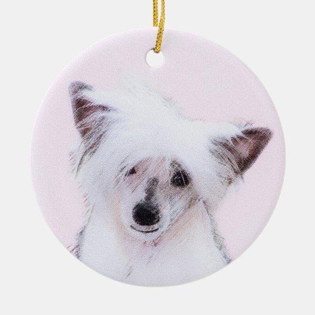 Chinese Crested Powderpuff Painting - Dog Art Ceramic Tree Decoration (Front)