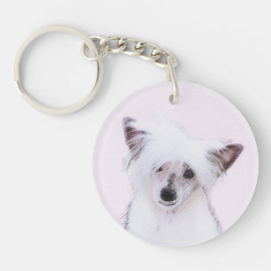 Chinese Crested Powderpuff Painting - Dog Art Key Ring