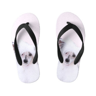 Chinese Crested Powderpuff Painting - Dog Art Kid's Jandals