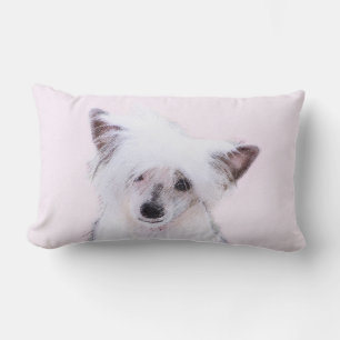 Chinese Crested Powderpuff Painting - Dog Art Lumbar Cushion