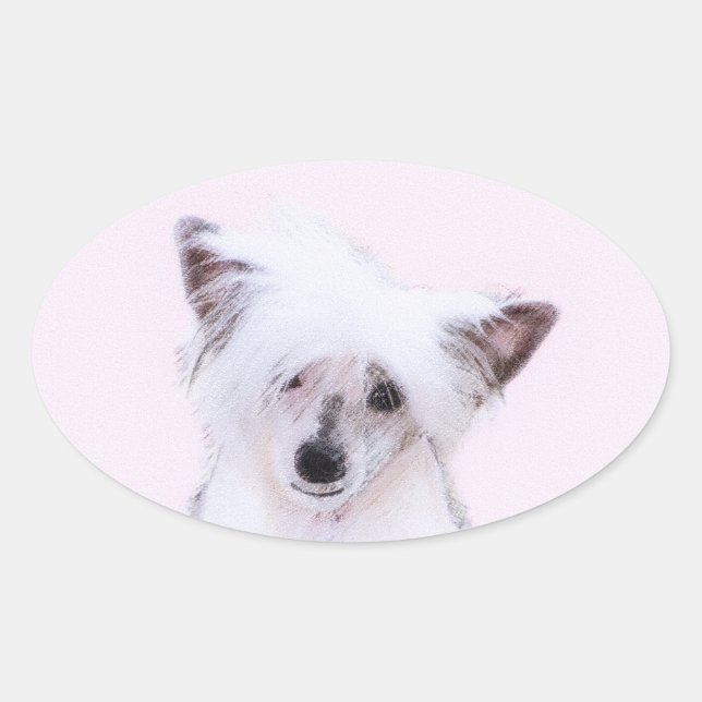Chinese Crested Powderpuff Painting - Dog Art Oval Sticker (Front)