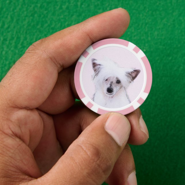 Chinese Crested Powderpuff Painting - Dog Art Poker Chips (Hand)