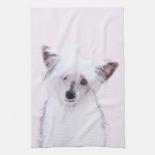 Chinese Crested Powderpuff Painting - Dog Art Tea Towel