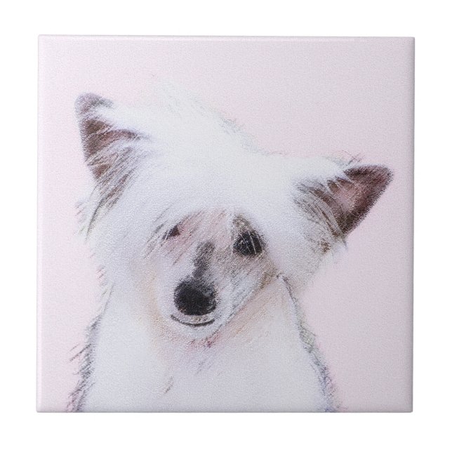 Chinese Crested Powderpuff Painting - Dog Art Tile (Front)
