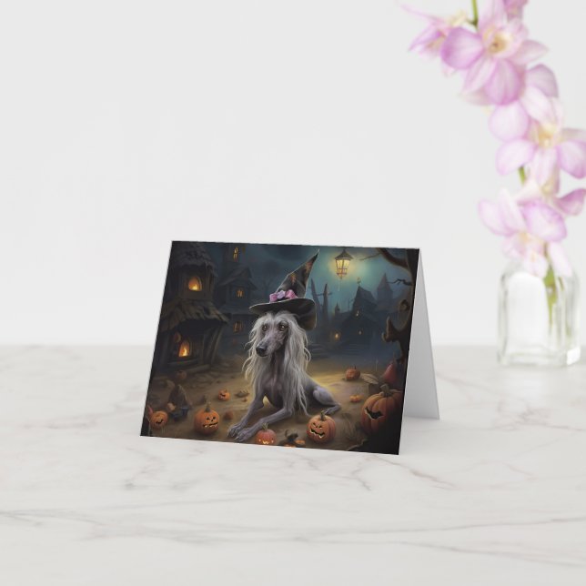 Chinese Crested Pumpkins Halloween Scary  Card (Orchid)