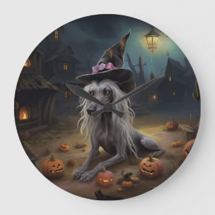 Chinese Crested Pumpkins Halloween Scary  Large Clock