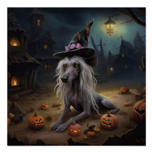Chinese Crested Pumpkins Halloween Scary Poster