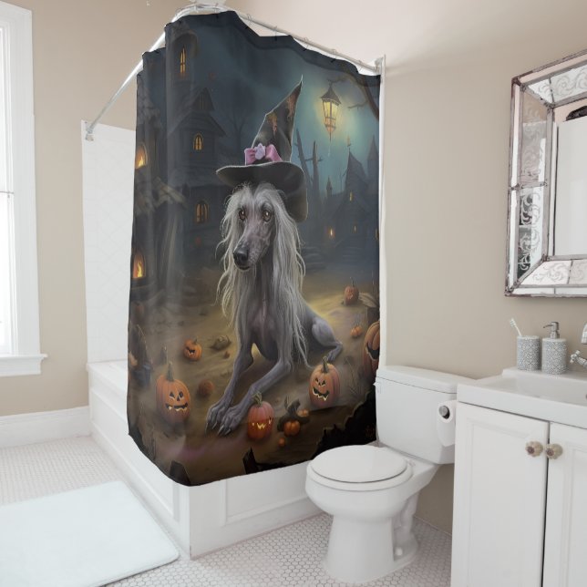 Chinese Crested Pumpkins Halloween Scary  Shower Curtain (In Situ)