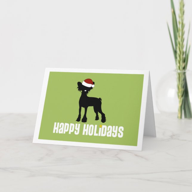 Chinese Crested Santa Hat Holiday Card (Front)
