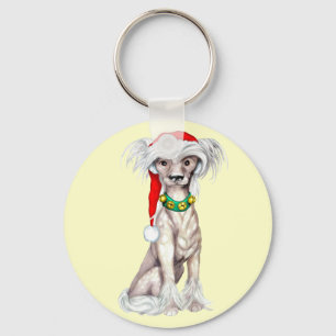 Chinese Crested Santa Key Ring