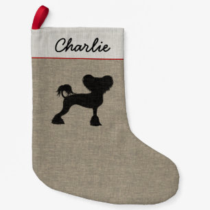 Chinese Crested Silhouette with Text Small Christmas Stocking