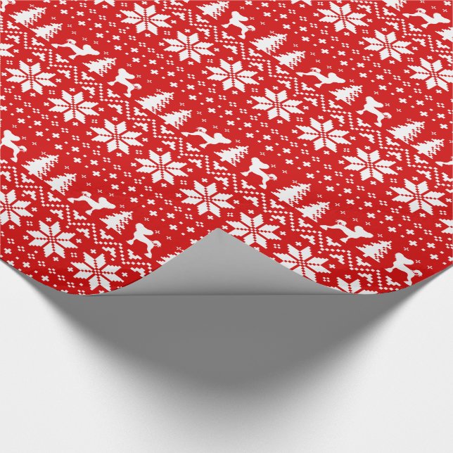 Chinese Crested Silhouettes Dogs Christmas Pattern Wrapping Paper (Corner)