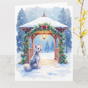 Chinese Crested Snowy Gazebo Christmas Art Card