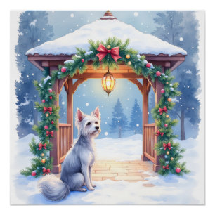 Chinese Crested Snowy Gazebo Christmas Art Poster