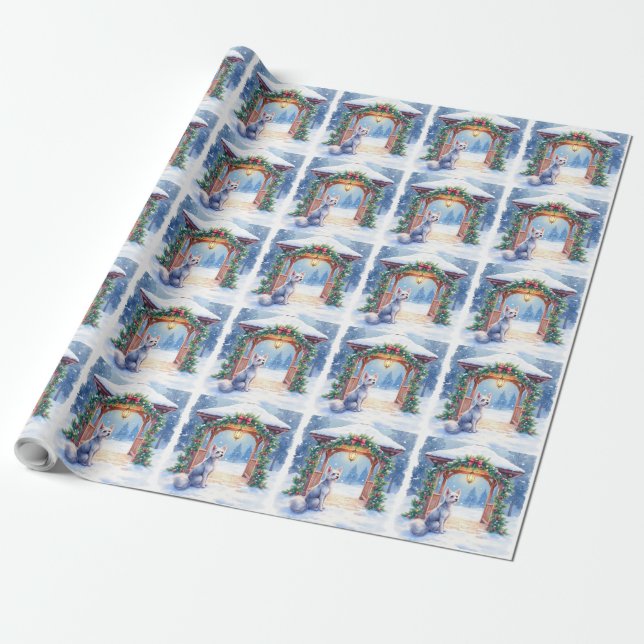 Chinese Crested Snowy Gazebo Christmas Art Wrapping Paper (Unrolled)