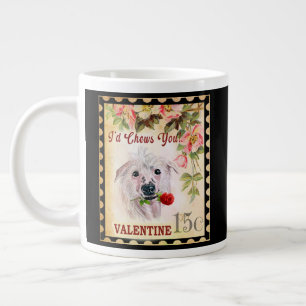 Chinese crested Vintage Valentine Dog With Rose Large Coffee Mug