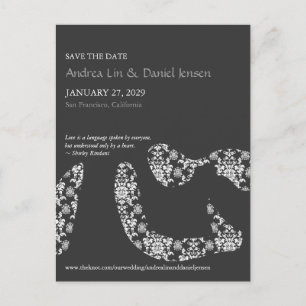 Chinese Damask Heart Kanji Wedding Save The Date Announcement Postcard