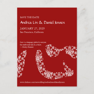 Chinese Damask Heart Kanji Wedding Save The Date Announcement Postcard