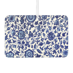 Chinese Dark navy blue floral pattern on white Car Air Freshener