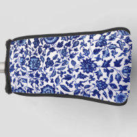 Chinese Dark navy blue floral pattern on white
