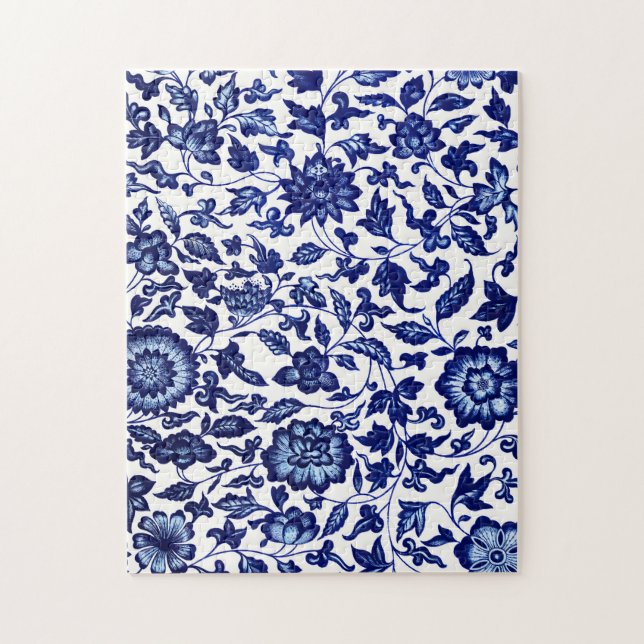 Chinese Dark navy blue floral pattern on white Jigsaw Puzzle (Vertical)