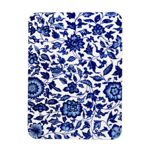 Chinese Dark navy blue floral pattern on white Magnet