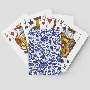 Chinese Dark navy blue floral pattern on white Playing Cards