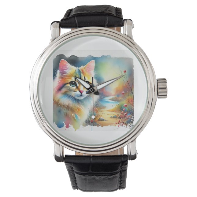 Chinese Desert Cat 080724AREF101 - Watercolor Watch (Front)