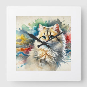 Chinese desert cat 120724AREF115 - Watercolor Square Wall Clock