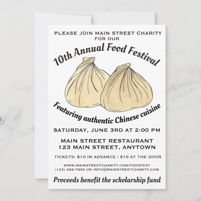 Chinese Dim Sum Shumai Dumplings Food Festival Invitation (Front)