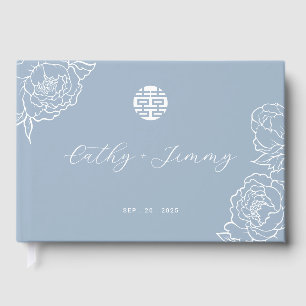 Chinese Double Happiness Wedding Dusty Blue Guest Book