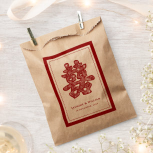 Chinese Double Happiness Wedding Floral Paper Cut Favour Bags