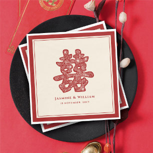 Chinese Double Happiness Wedding Floral Paper Cut Napkin