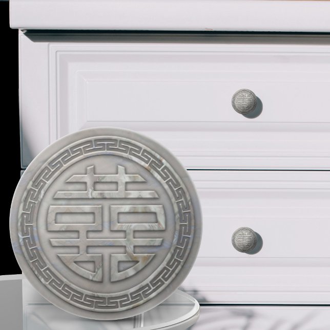 Chinese Double Happiness -White Pearl Ceramic Knob (Creator Uploaded)