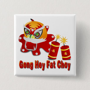 Chinese Dragon and Firecrackers 15 Cm Square Badge