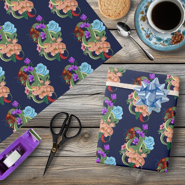 Chinese Dragon and Flowers Wrapping Paper (Creator Uploaded)
