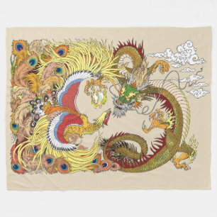 Chinese dragon and phoenix fleece blanket