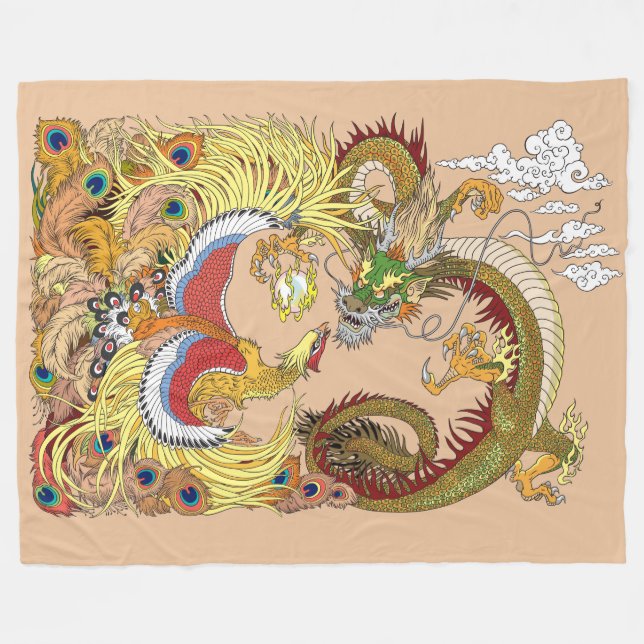 Chinese dragon and phoenix fleece blanket (Front (Horizontal))